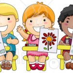 88411-Royalty-Free-RF-Clipart-Illustration-Of-Three-Diverse-School-Children-Holding-Up-Their-Drawings-In-Art-Class